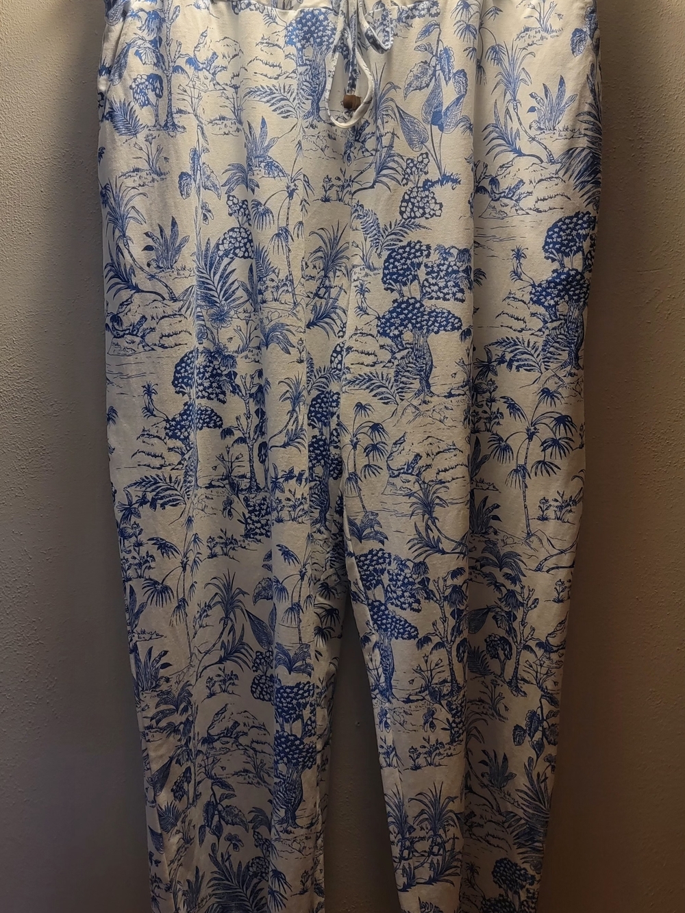 Belle Beach By Kim Gravel Blue White Toile Tropical Wide Leg Pants Petite 2X